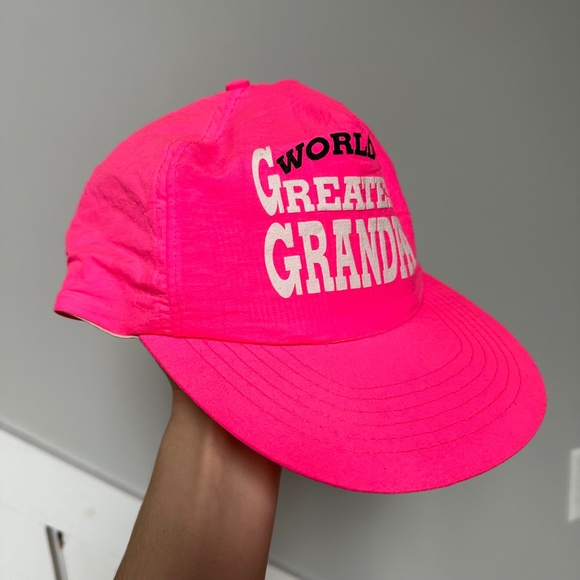 Vintage Eclectic Grandpa 80s Worlds Greatest Grandpa Neon Pink Hat - Picture 2 of 7